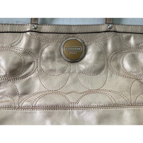 Coach Metallic Gold Signature Tote Bag - Picture 2 of 6